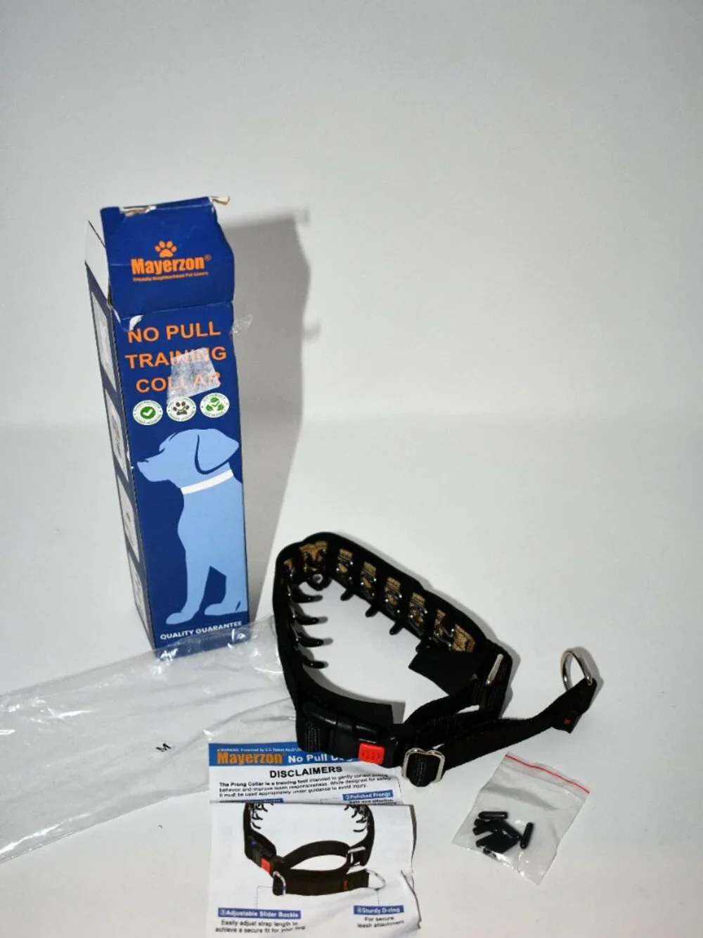 Mayerzon Prong Pinch Dog Collar, MEDIUM, 2.5mm, Black Reflective, No Pull Traini